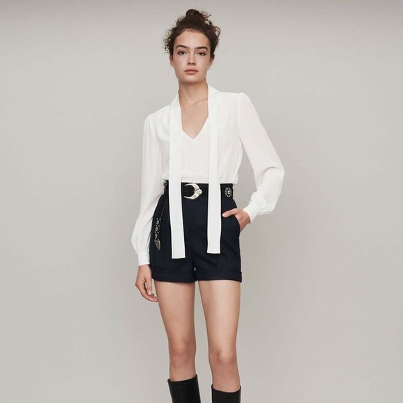 Maje The Bow Silk Top in White - Picture 4 of 11